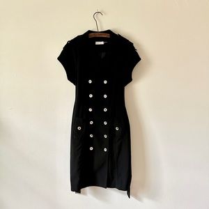 Calvin Klein LBD Form Fitting Button Down Jetsetter Suit Dress Metal Buttons M